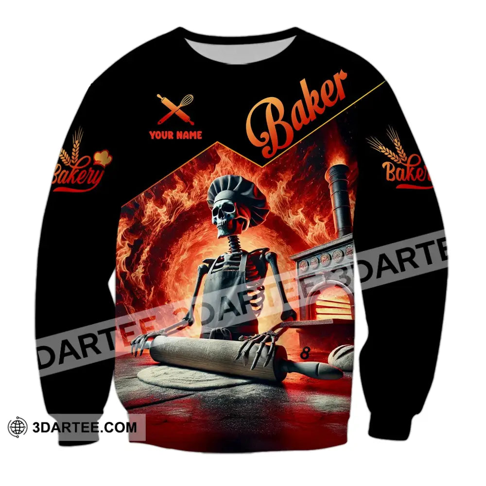 Unisex Shirt - Custom Name Skull Baker Long Sleeve / S T-Shirt