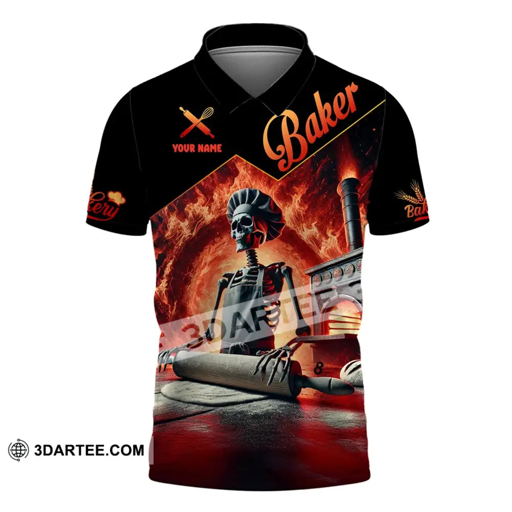 Unisex Shirt - Custom Name Skull Baker Polo / S T-Shirt
