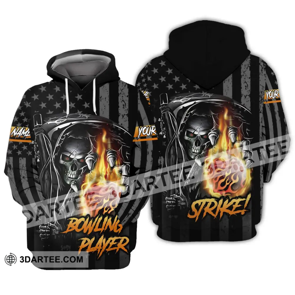 Unisex Shirt - Custom Name Skull Bowling Player Hoodie / S T-Shirt