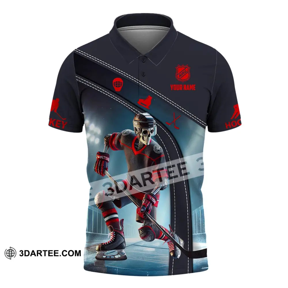 Unisex Shirt - Custom Name Skull Hockey Polo / S T-Shirt