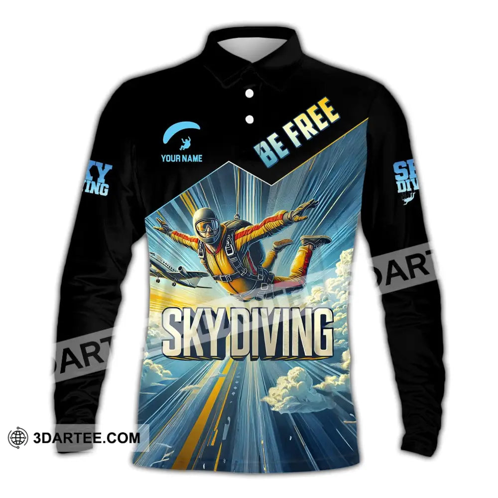 Unisex Shirt Custom Name Sky Diving T-Shirt For Lover Long Sleeve Polo / S T-Shirt