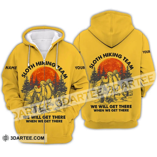 Unisex Shirt - Custom Name Sloth Hiking Team We Will Get There When Zipper Hoodie / S T-Shirt