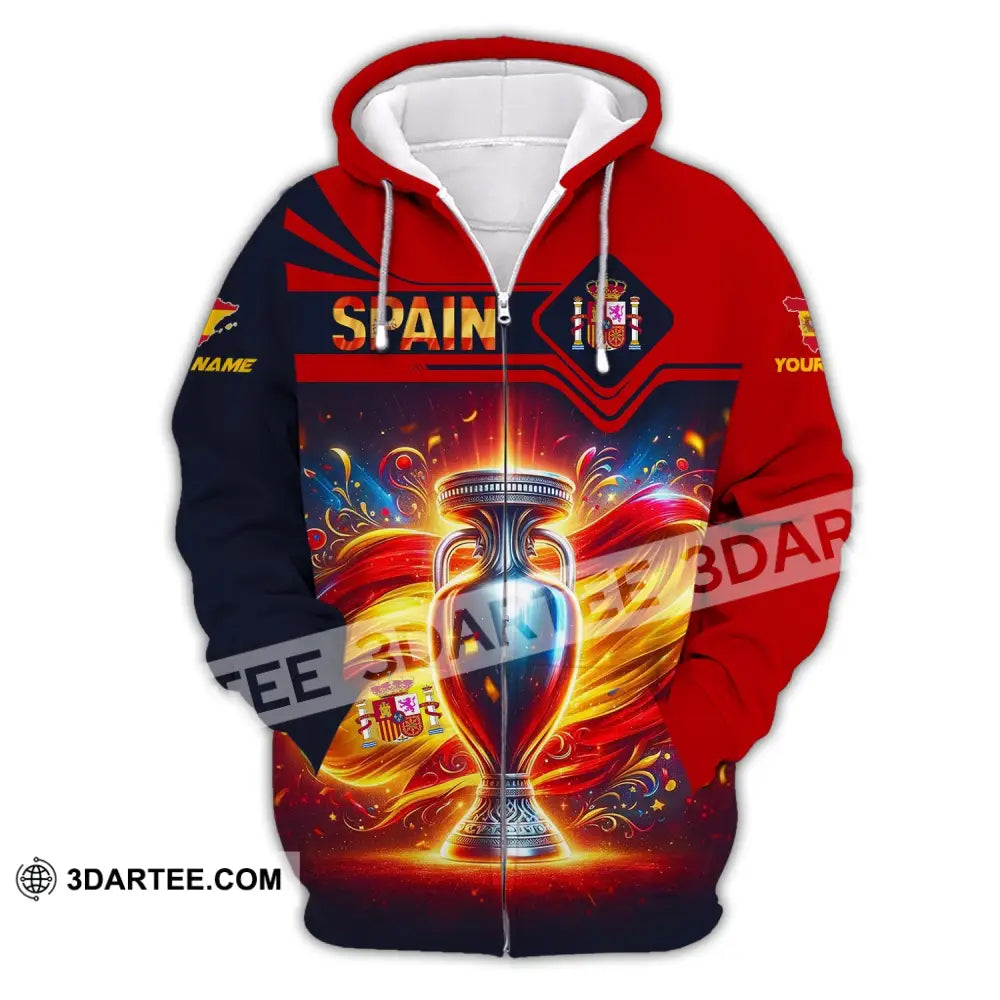 Unisex Shirt Custom Name Spain Football Euro 2024 Polo Long Sleeve Zipper Hoodie / S T-Shirt