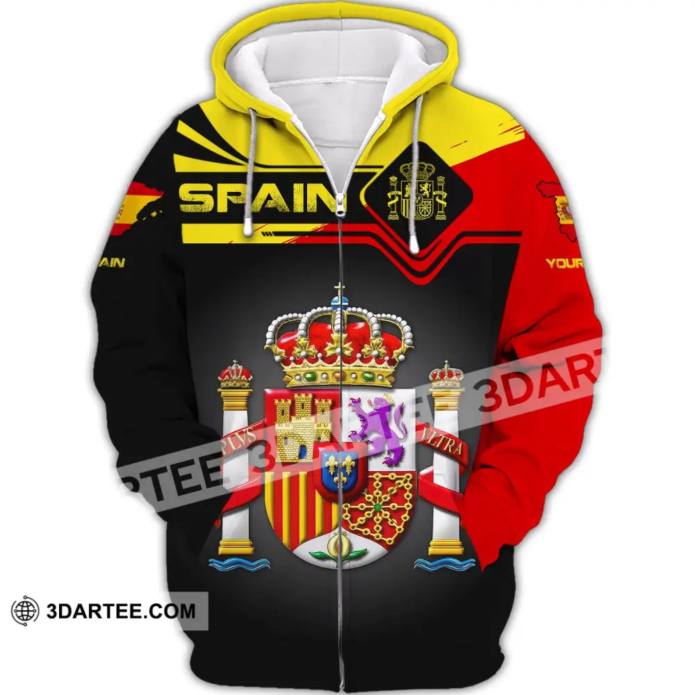 Unisex Shirt Custom Name Spain T-Shirt Spanish Pride Gift Zipper Hoodie / S