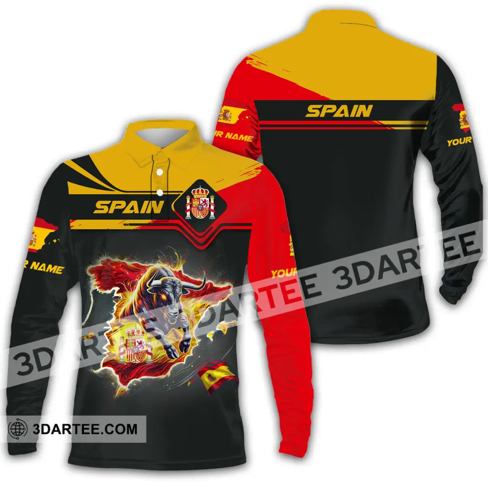 Unisex Shirt - Custom Name Spain Team Lover Map Long Sleeve Polo / S T-Shirt