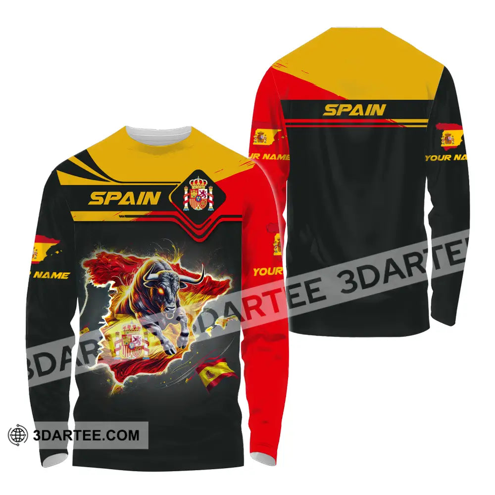 Unisex Shirt - Custom Name Spain Team Lover Map Long Sleeve / S T-Shirt