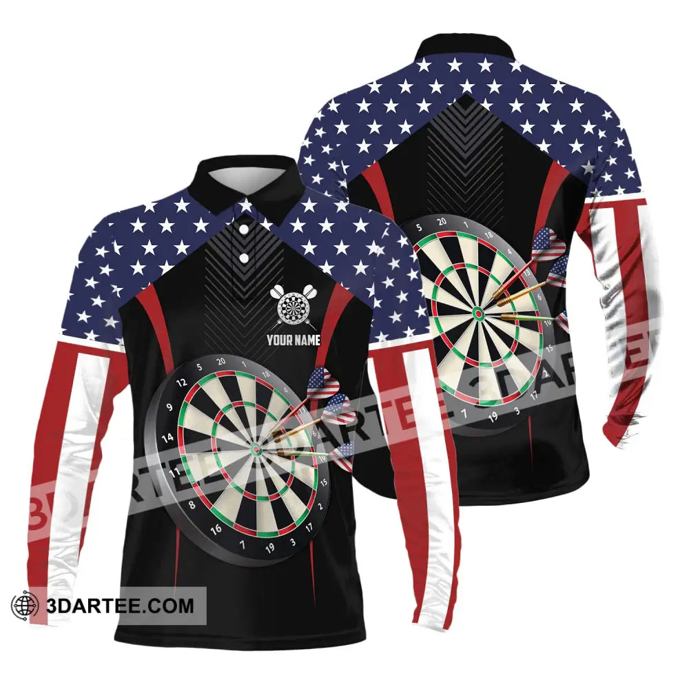 Unisex Shirt - Custom Name Sport America Darts Long Sleeve Polo / S T-Shirt