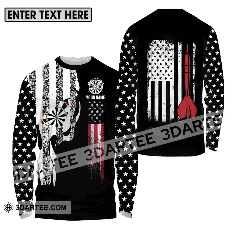 Unisex Shirt - Custom Name Sport America Flag Darts Long Sleeve / S T-Shirt