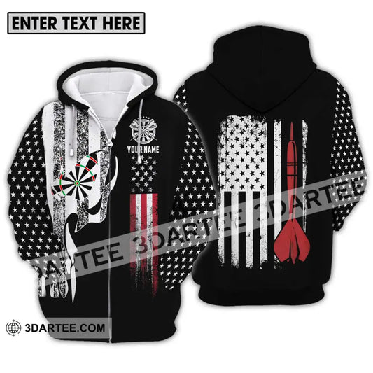 Unisex Shirt - Custom Name Sport America Flag Darts Zipper Hoodie / S T-Shirt