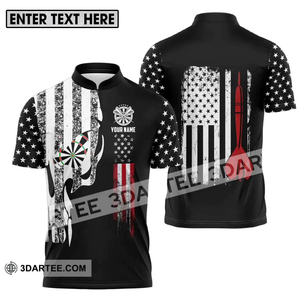 Unisex Shirt - Custom Name Sport America Flag Darts Zipper Polo / S T-Shirt