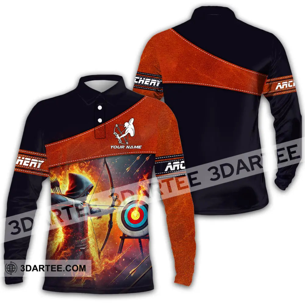 Unisex Shirt Custom Name Sport Shirt Archery Lover Long Sleeve Polo / S T shirt