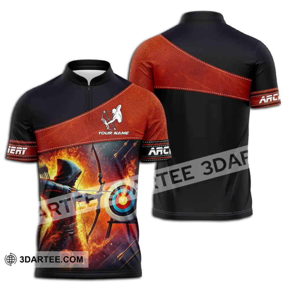 Unisex Shirt Custom Name Sport Shirt Archery Lover Zipper Polo Shirt / S T shirt