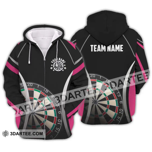 Unisex Shirt - Custom Name Sport Black Pink Darts Zipper Hoodie / S T-Shirt