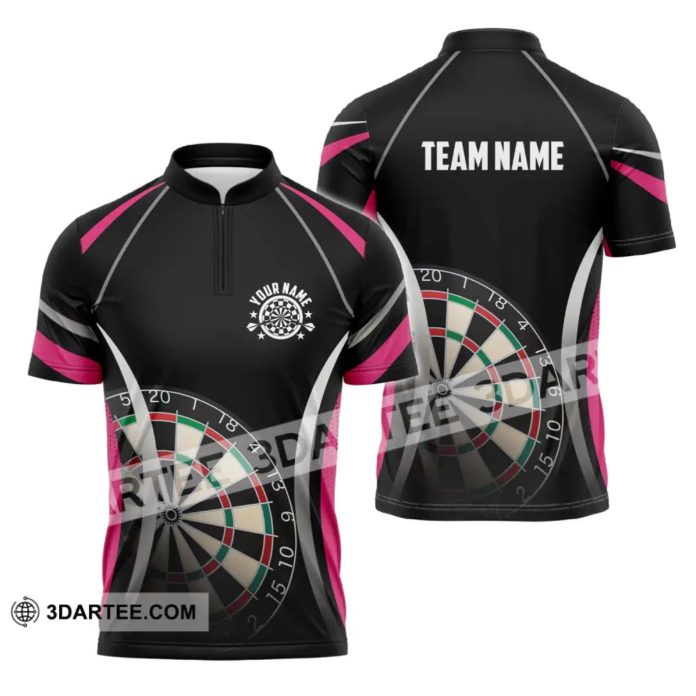 Unisex Shirt - Custom Name Sport Black Pink Darts Zipper Polo / S T-Shirt