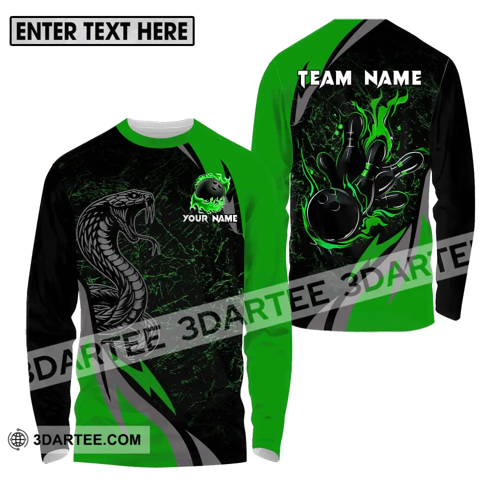 Unisex Shirt - Custom Name Sport Black Snake Bowling Long Sleeve / S T-Shirt