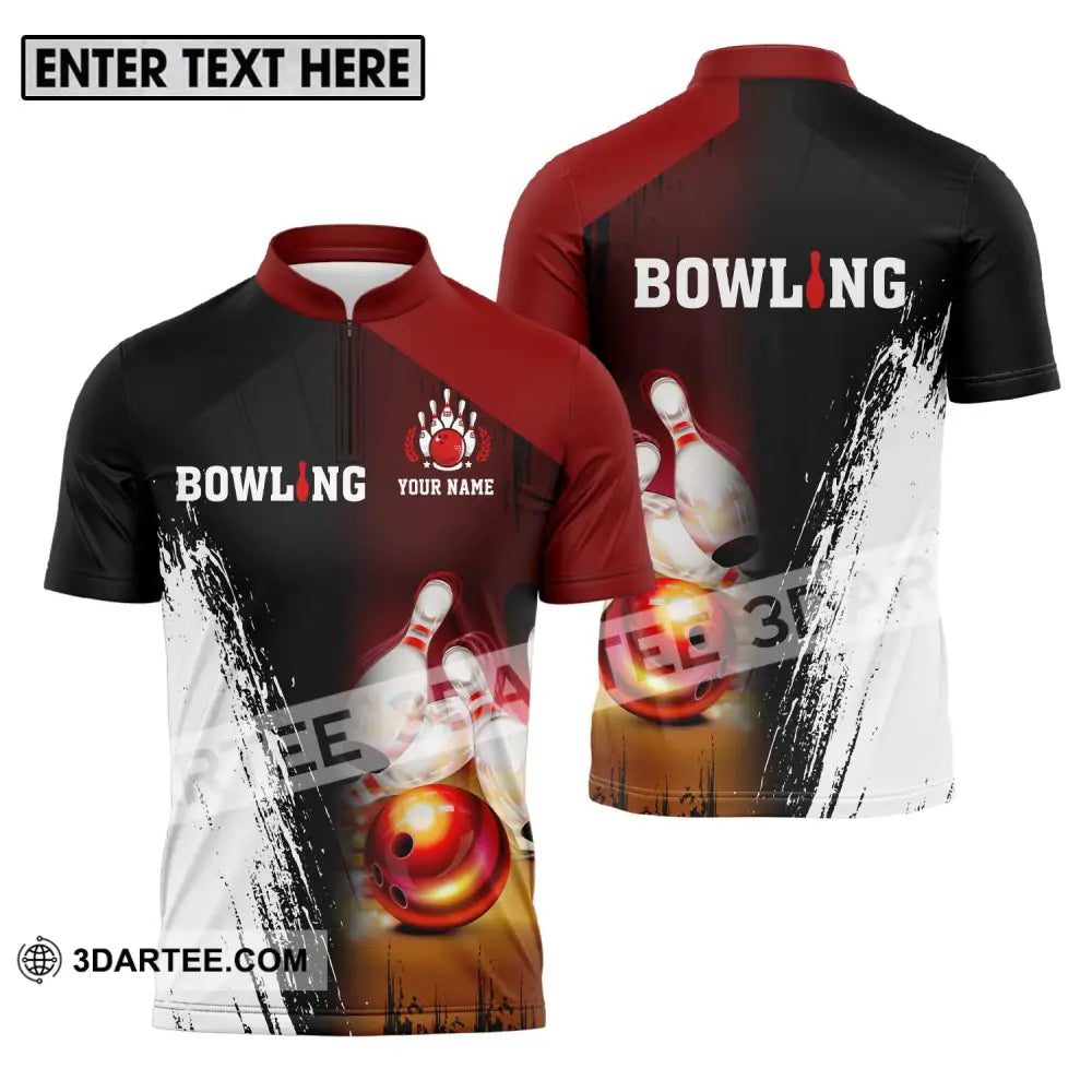 Unisex Shirt - Custom Name Sport Bowling Red Ball Zipper Polo / S T-Shirt