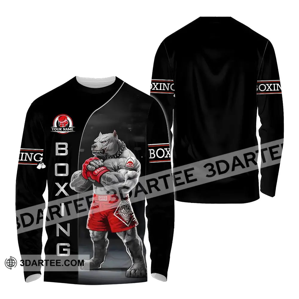 Unisex Shirt - Custom Name Sport Boxing Pitbull Dog Long Sleeve / S T-Shirt