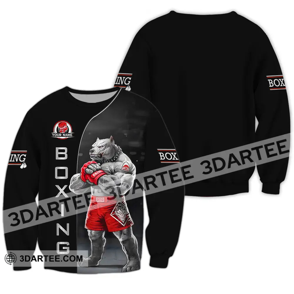 Unisex Shirt - Custom Name Sport Boxing Pitbull Dog Long Sleeve / S T-Shirt