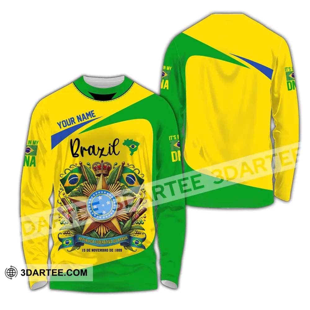 Unisex Shirt - Custom Name Sport Brazil It’s My Dna Long Sleeve / S T-Shirt