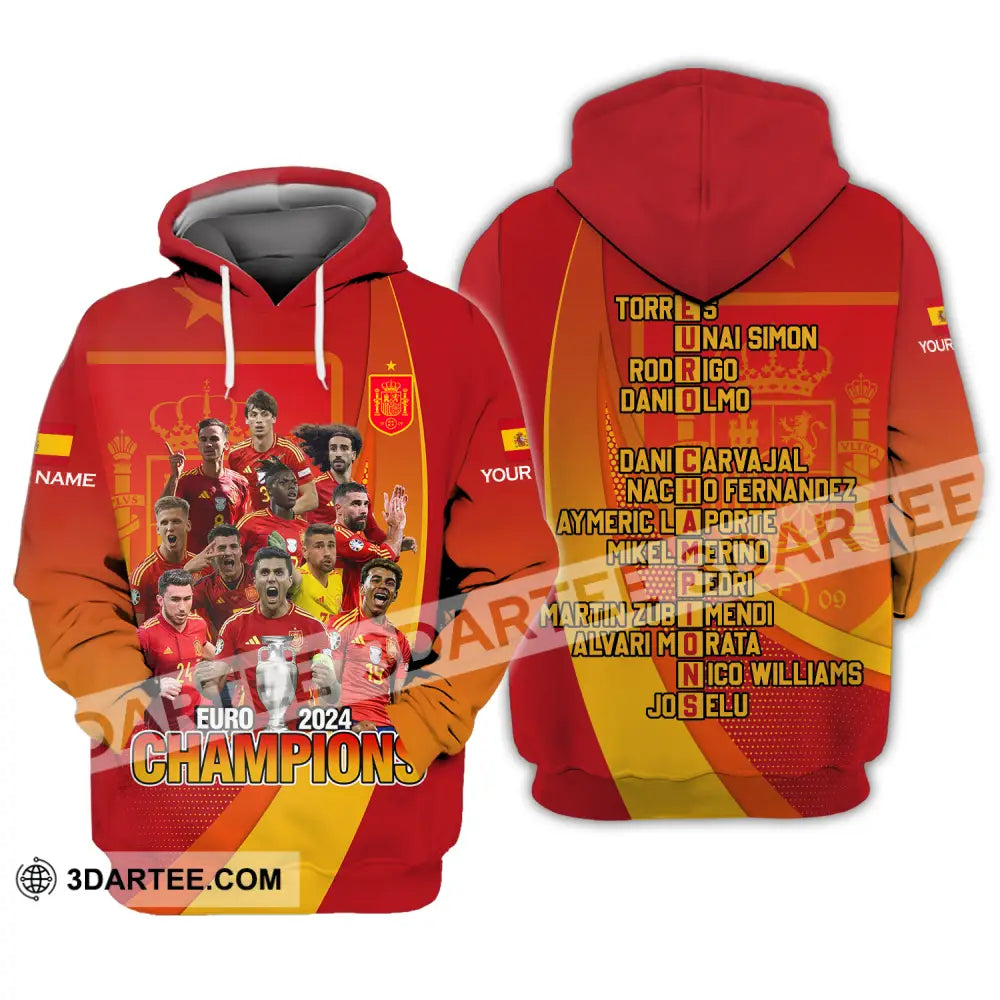 Unisex Shirt - Custom Name Sport Euro 2024 Champion Spain Hoodie / S T-Shirt