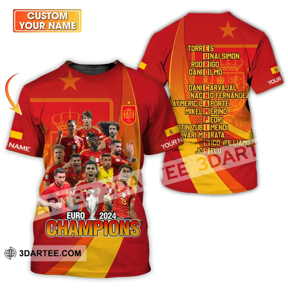 Unisex Shirt - Custom Name Sport Euro 2024 Champion Spain T-Shirt