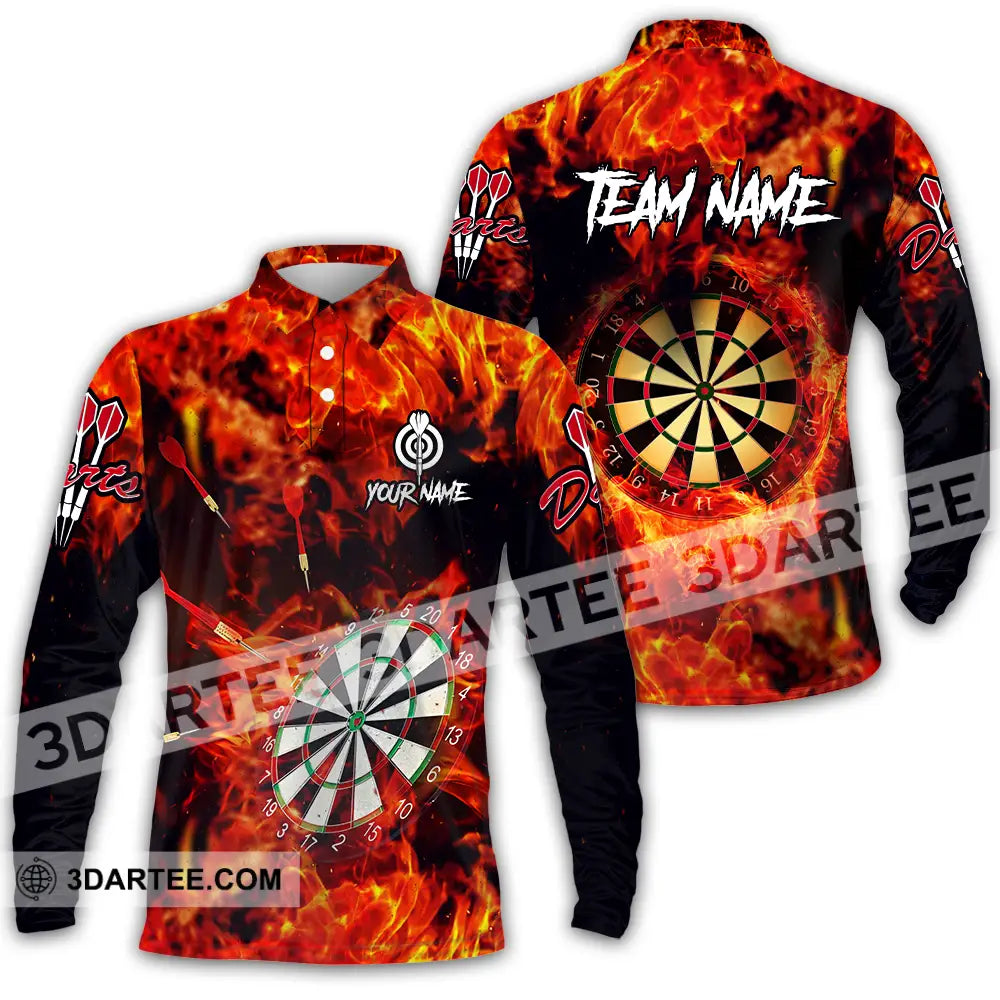 Unisex Shirt - Custom Name Sport Fire Darts Long Sleeve Polo / S T-Shirt