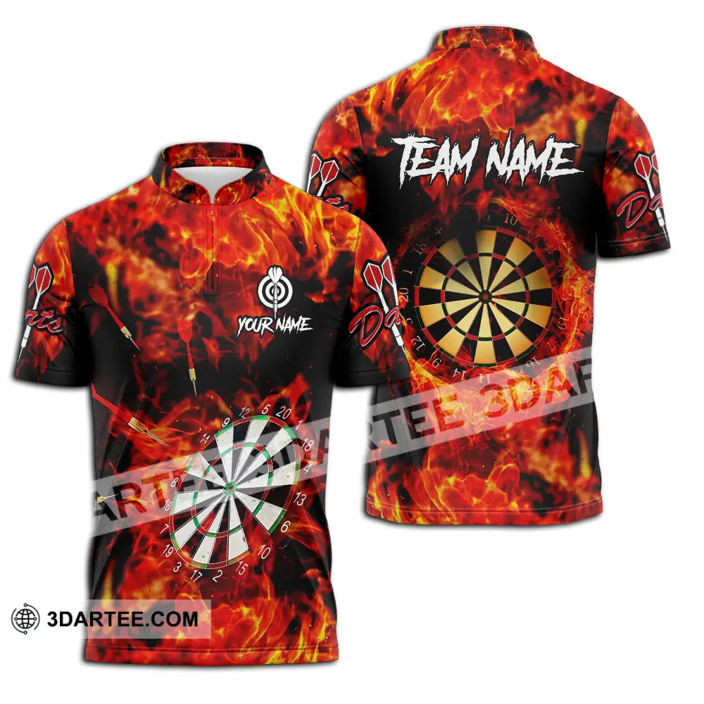 Unisex Shirt - Custom Name Sport Fire Darts Zipper Polo / S T-Shirt