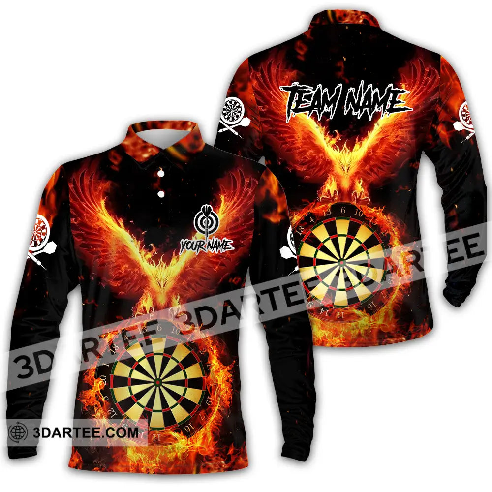 Unisex Shirt - Custom Name Sport Fire Eagle Darts Player Long Sleeve Polo / S T-Shirt