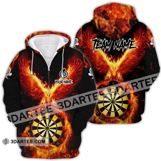 Unisex Shirt - Custom Name Sport Fire Eagle Darts Player Zipper Hoodie / S T-Shirt