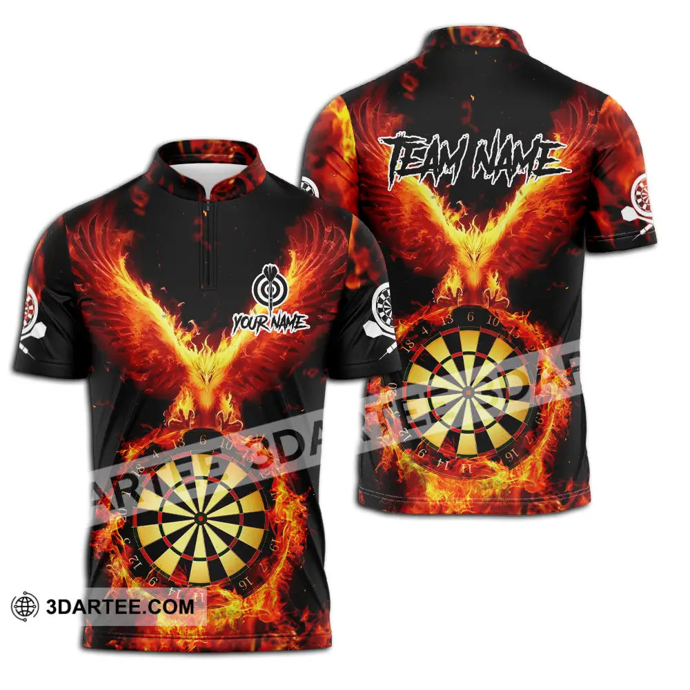 Unisex Shirt - Custom Name Sport Fire Eagle Darts Player Zipper Polo / S T-Shirt