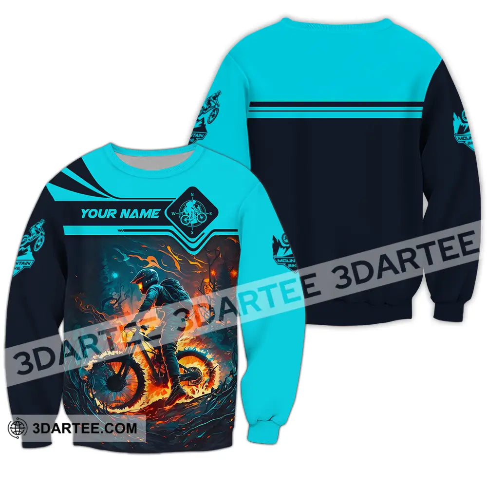 Unisex Shirt - Custom Name Sport Fire Mountain Biker Long Sleeve / S T-Shirt