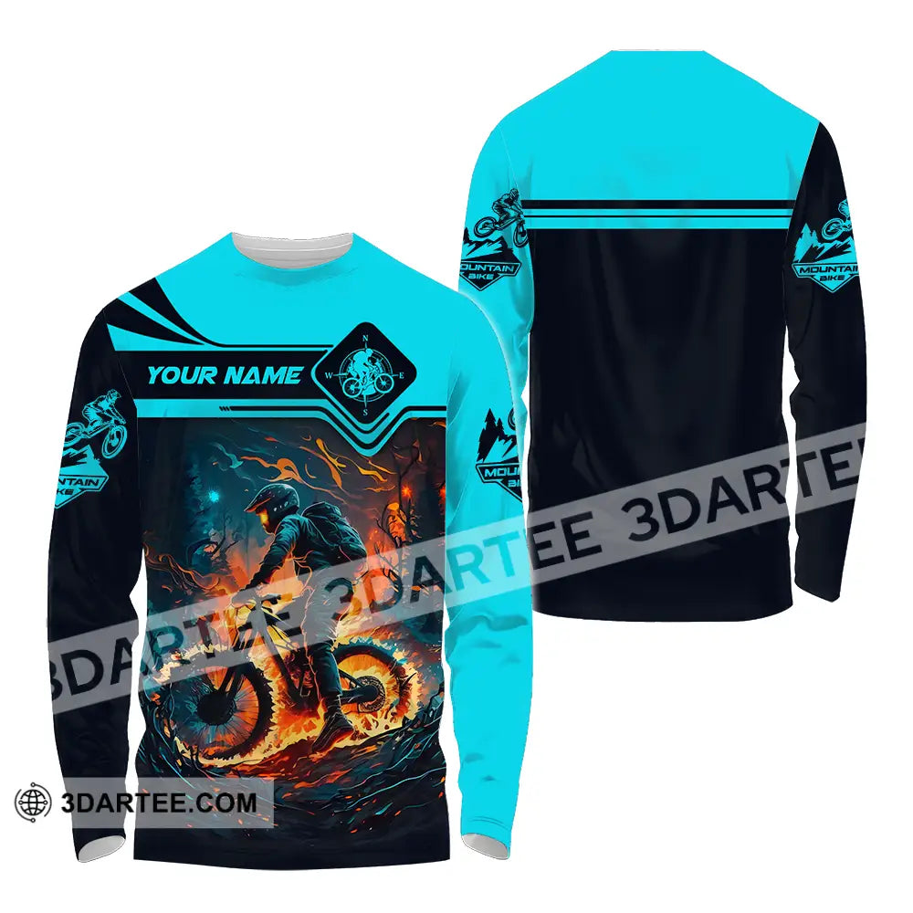 Unisex Shirt - Custom Name Sport Fire Mountain Biker Long Sleeve / S T-Shirt