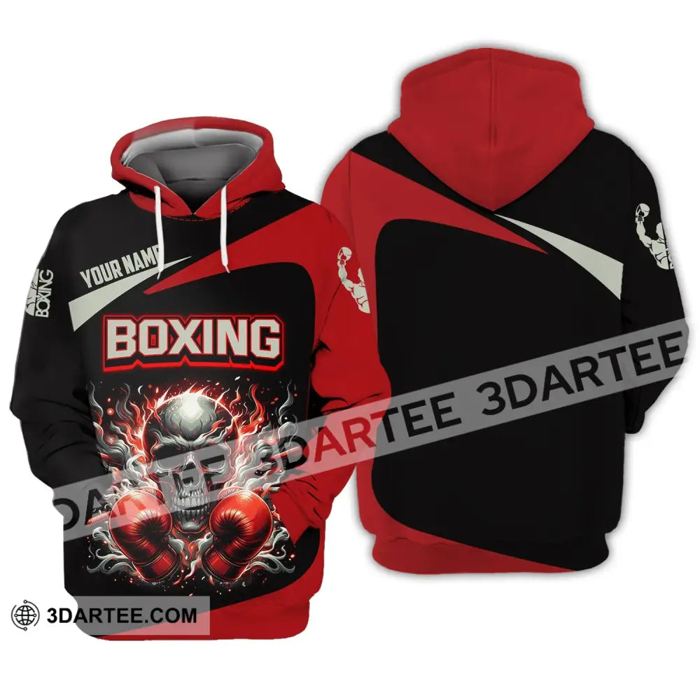 Unisex Shirt - Custom Name Sport Red Glove Boxing Skull Hoodie / S T-Shirt