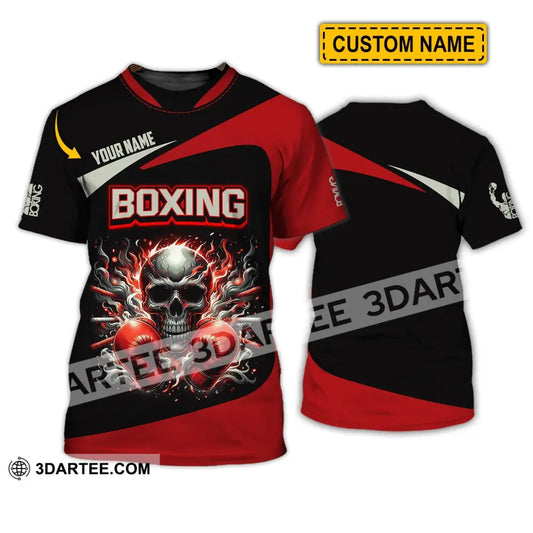 Unisex Shirt - Custom Name Sport Red Glove Boxing Skull T-Shirt