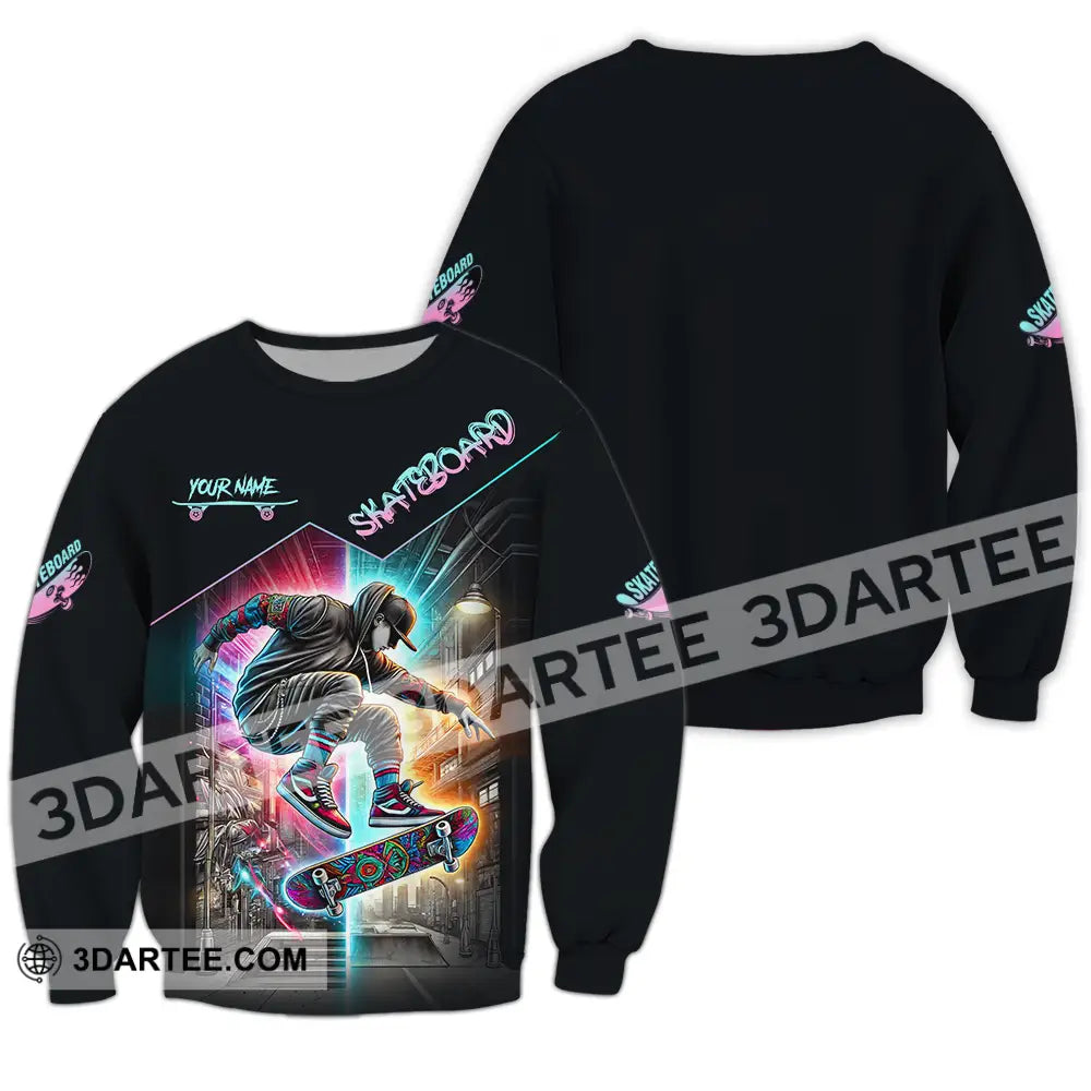 Unisex Shirt - Custom Name Sport Skateboard Long Sleeve / S T-Shirt