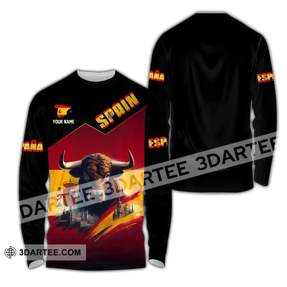 Unisex Shirt - Custom Name Sport Spain Bull Long Sleeve / S T-Shirt