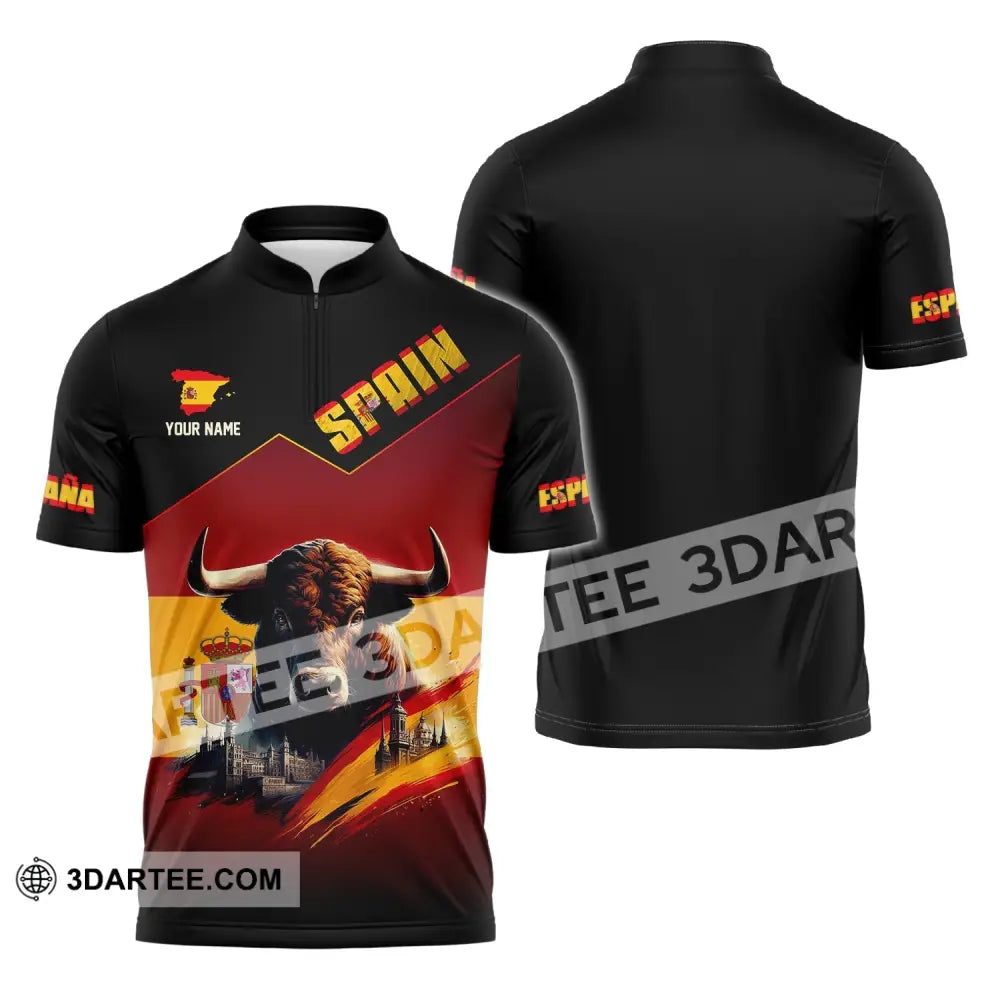 Unisex Shirt - Custom Name Sport Spain Bull Zipper Polo / S T-Shirt