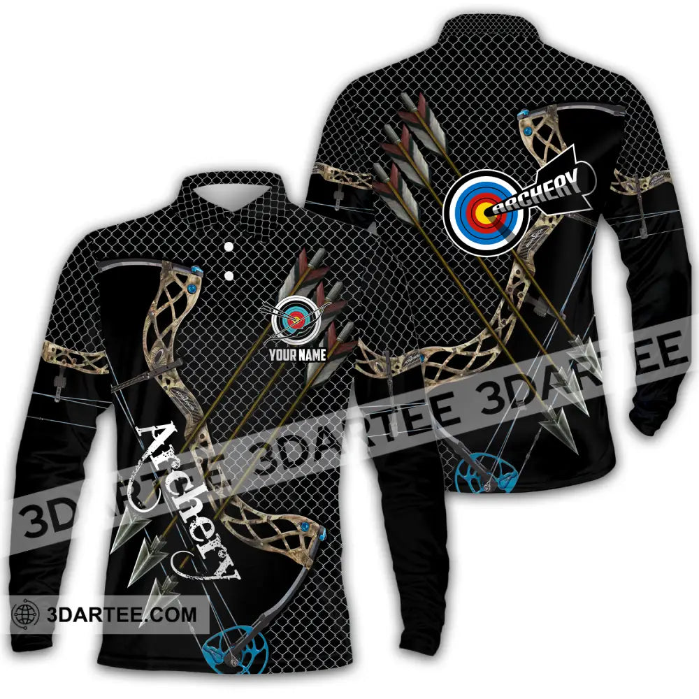 Unisex Shirt - Custom Name Sport Shirt Three Arrows Archery Long Sleeve Polo / S T-shirt