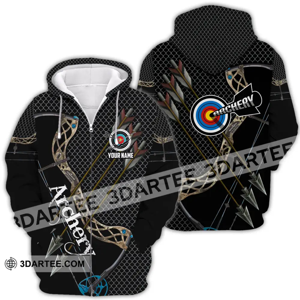 Unisex Shirt - Custom Name Sport Shirt Three Arrows Archery Zipper Hoodie / S T-shirt