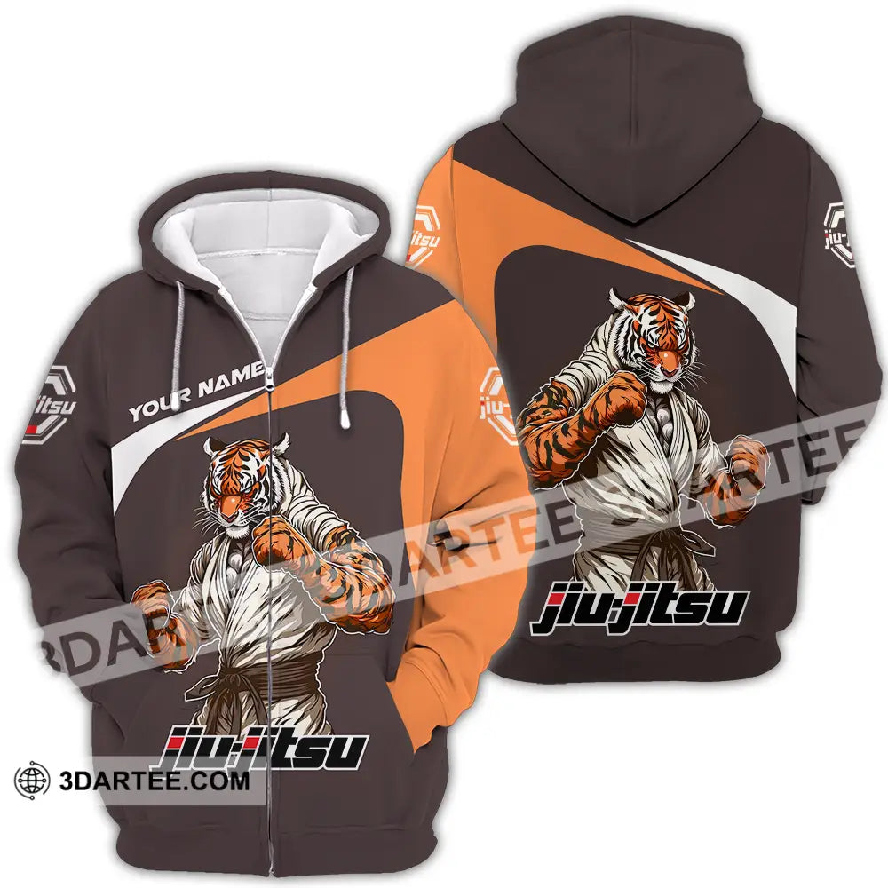 Unisex Shirt - Custom Name Strong Tiger Jiu Jitsu Zipper Hoodie / S T-Shirt