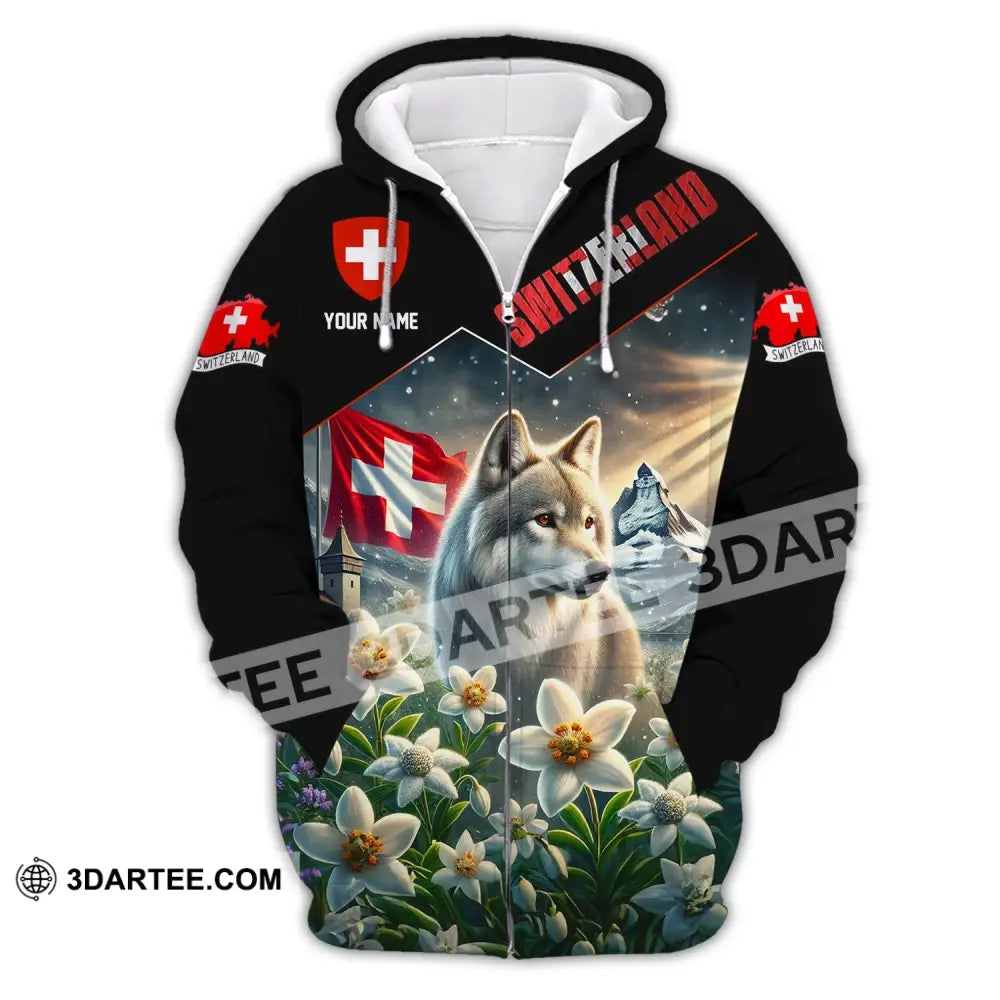 Unisex Shirt Custom Name Switzerland Polo Long Sleeve Gift Zipper Hoodie / S T-Shirt