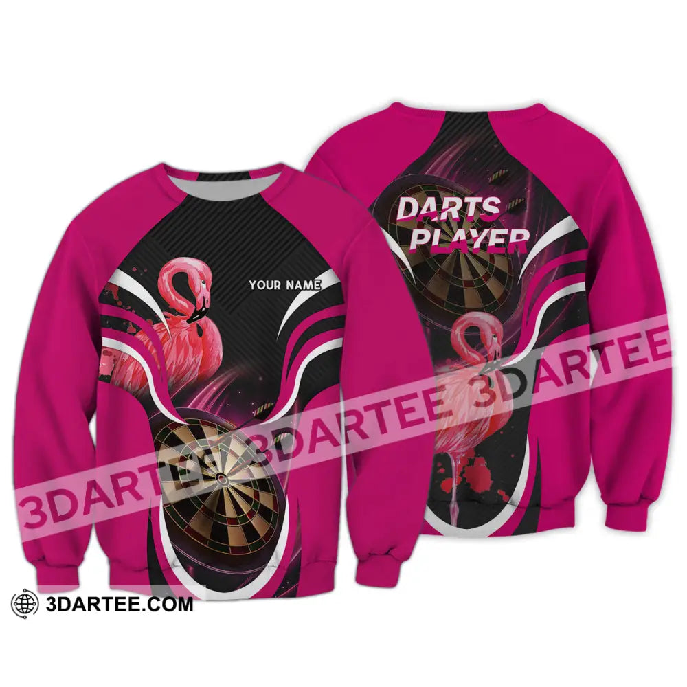 Unisex Shirt - Custom Name T-Shirt Darts Player Flamingo Long Sleeve / S T-Shirt