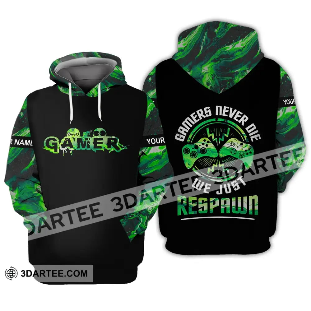 Unisex Shirt - Custom Name T-Shirt Gamers Never Die We Just Respawn Hoodie / S T-Shirt