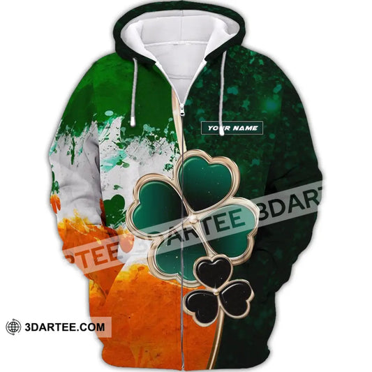 Unisex Shirt - Custom Name T-Shirt Green And Orange Clover For Saint Patrick’s Day Zipper Hoodie