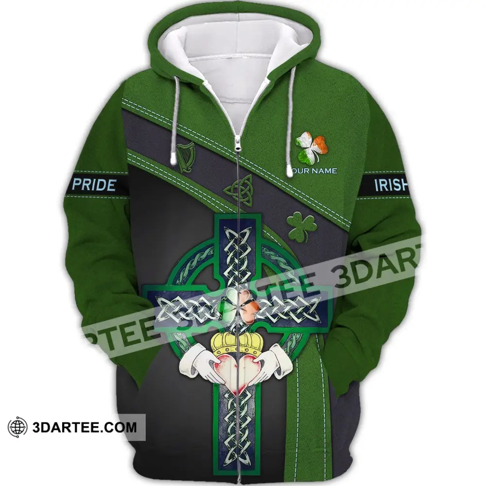 Unisex Shirt - Custom Name T-Shirt Irish Pride Happy Saint Patrick’s Day Zipper Hoodie / S T-Shirt