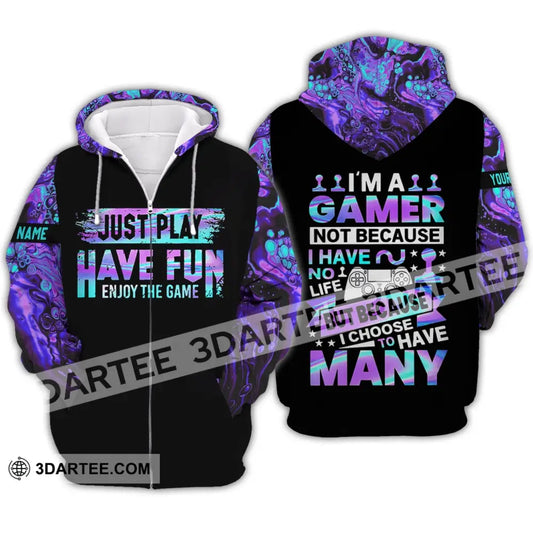 Unisex Shirt - Custom Name T-Shirt Just Play Have Fun Enjoy The Game Zipper Hoodie / S T-Shirt