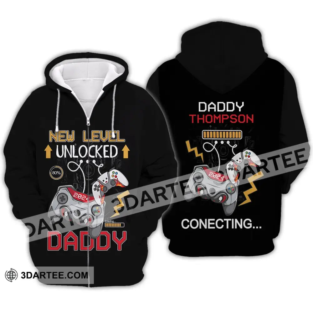 Unisex Shirt - Custom Name T-Shirt New Level Unlocked Zipper Hoodie / S T-Shirt