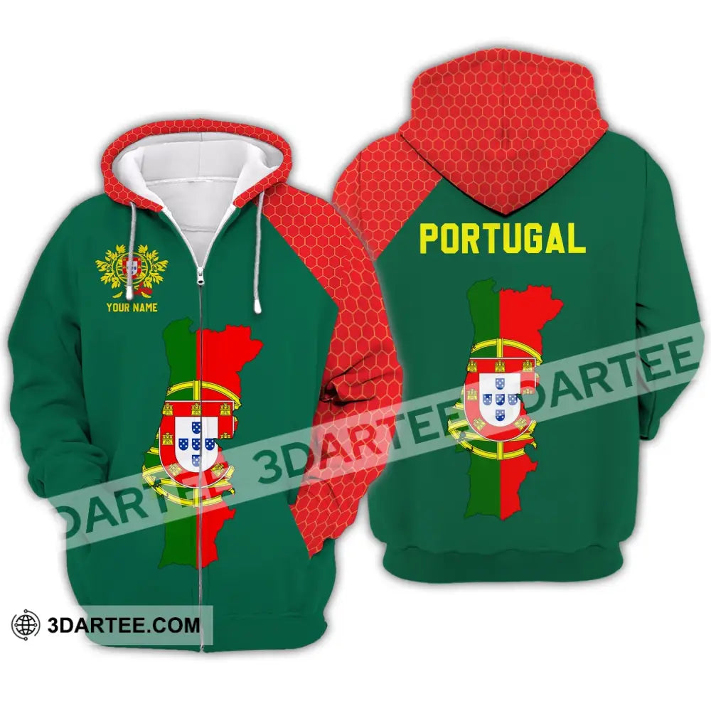 Unisex Shirt - Custom Name T-Shirt Portugal Clothing Map Zipper Hoodie / S T-Shirt