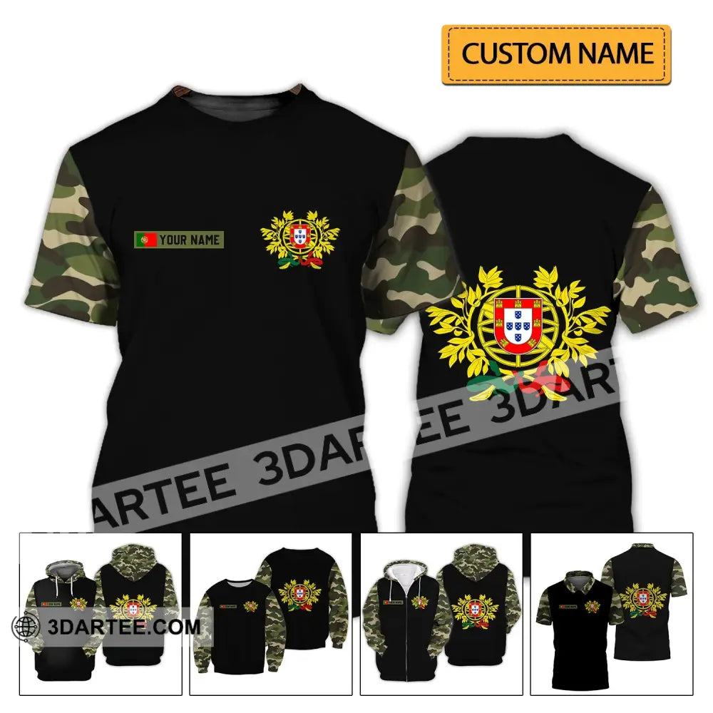 Unisex Shirt - Custom Name T-Shirt Portugal Coat Of Arms Camo T-Shirt