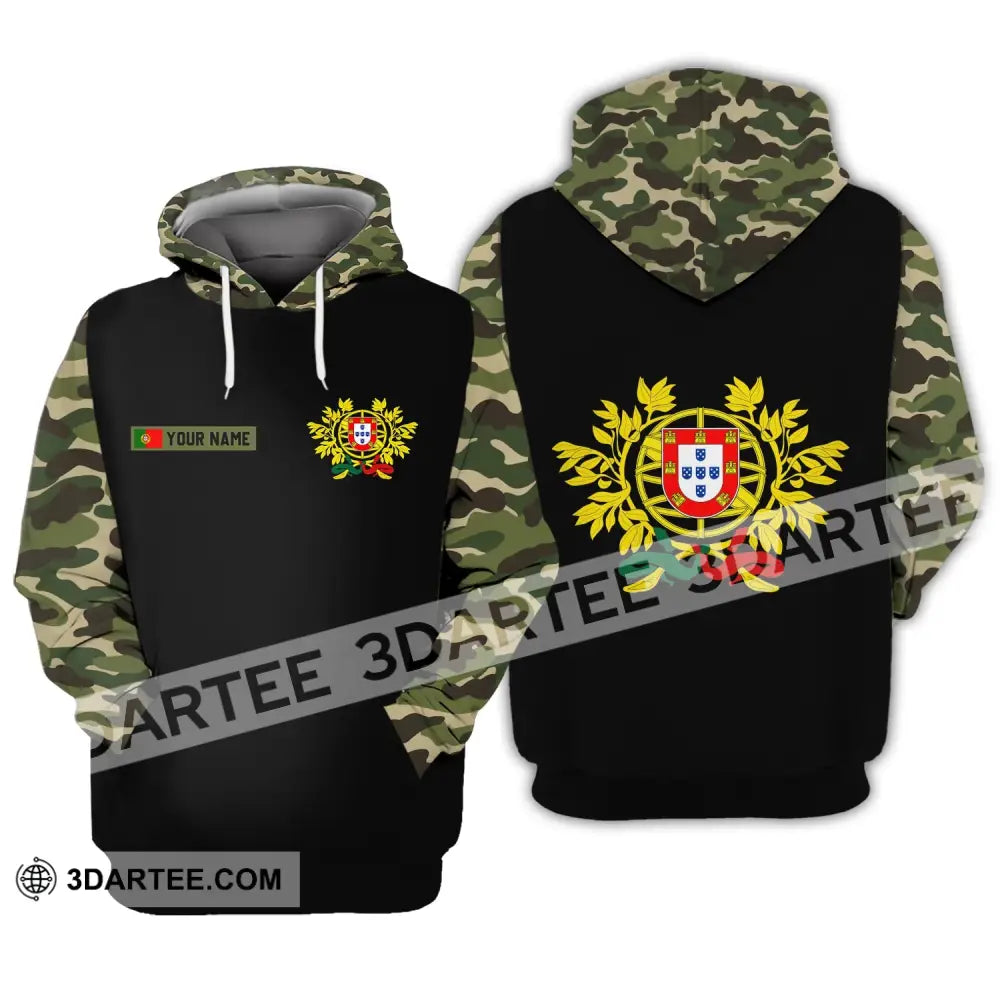 Unisex Shirt - Custom Name T-Shirt Portugal Coat Of Arms Camo Hoodie / S T-Shirt